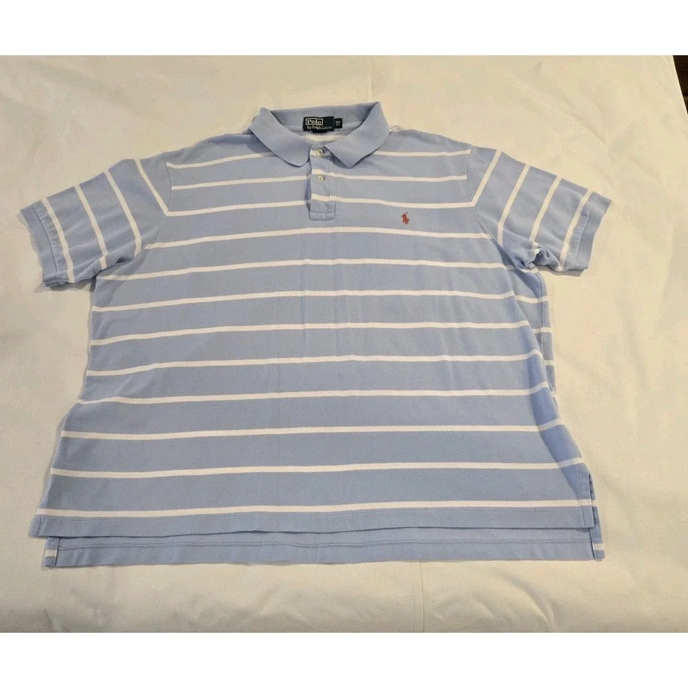 Polo By Ralph Lauren Men's Short Sleeve  Casual‎ Light Blue White Stripes 3XB